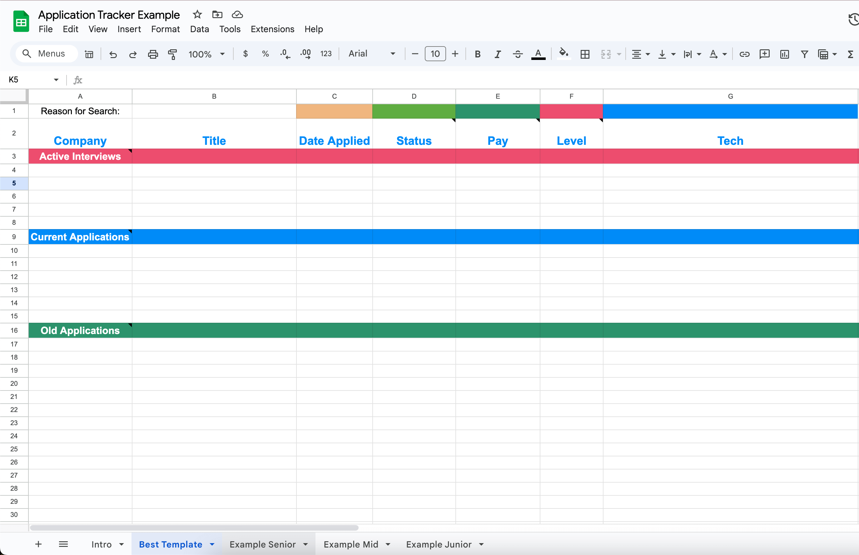 Screenshot of Google Sheet