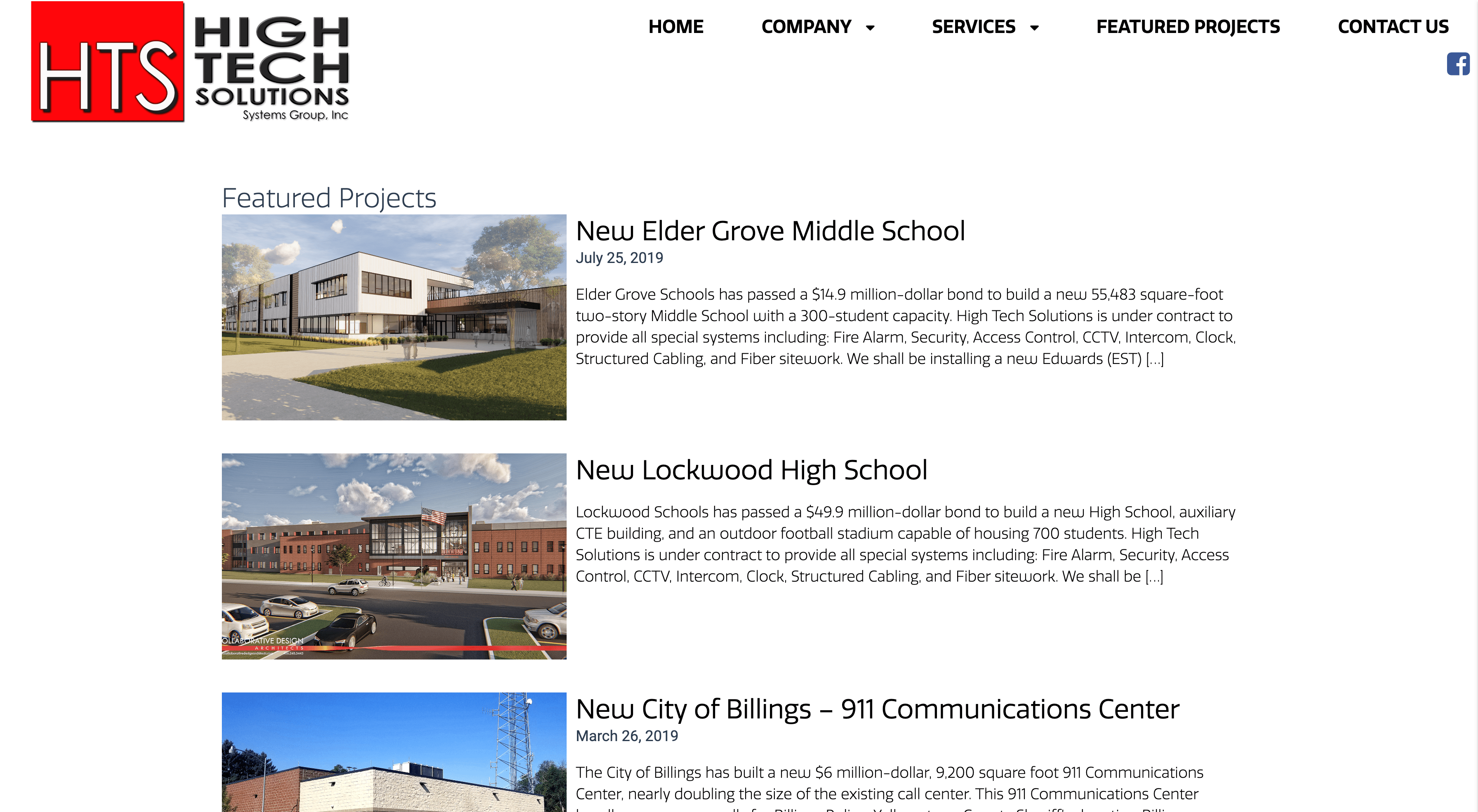 A screenshot of High Tech Solutions Group's website