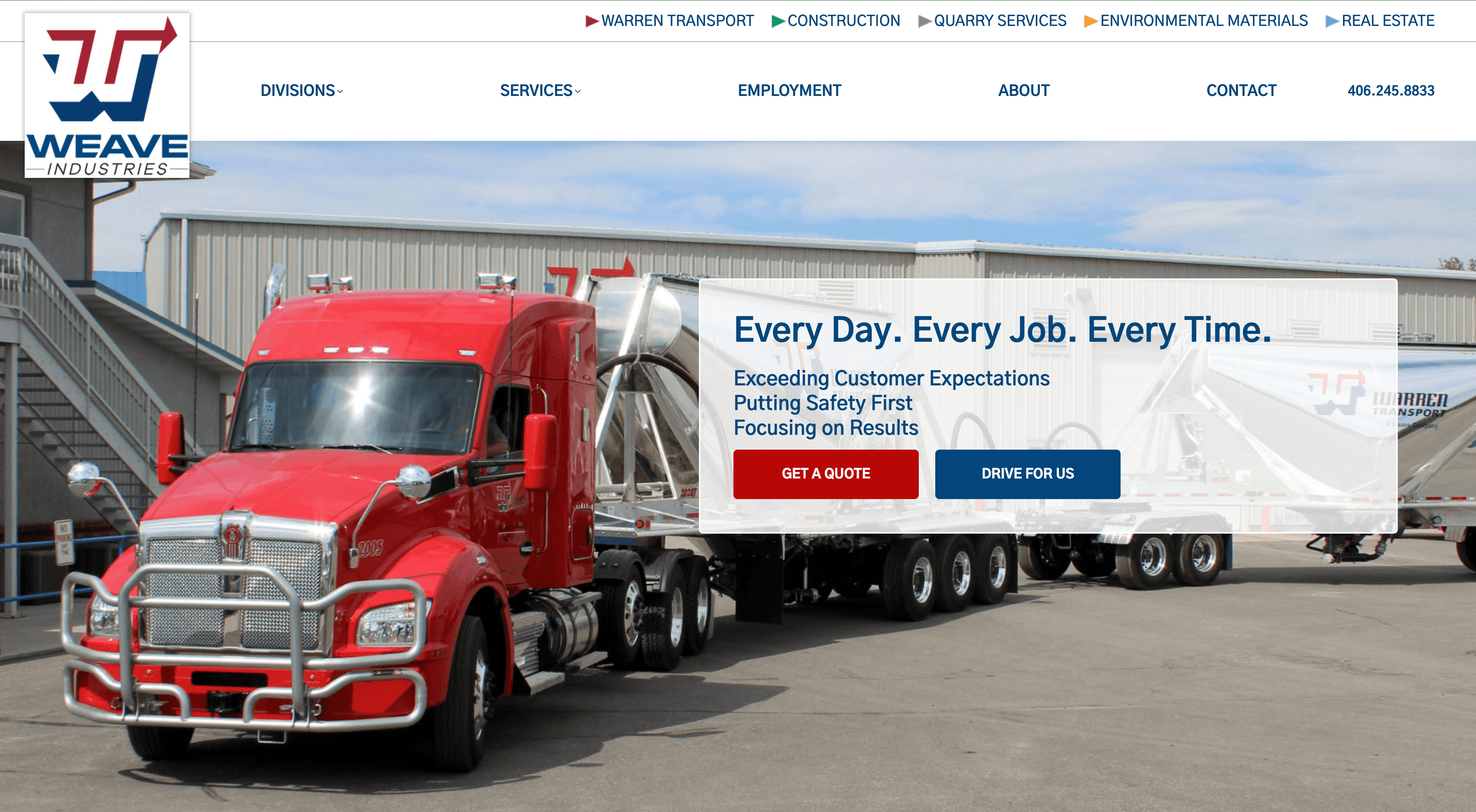 A screenshot of Weave Transportation's website